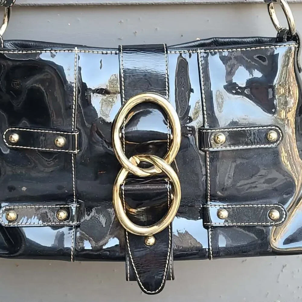 Angelo Carbotti Black Patent Leather Shoulder Bag EUC